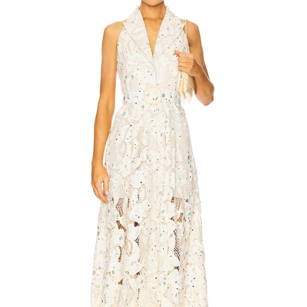 Elliatt Sleeveless White Lace Maxi Dress with Belt